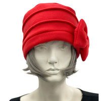 Fleece Hat for Women in Bright Red or Choose your Color, Cloche Hat Woman with Bow, Gift For Best Friend Female, Handmade in the USA