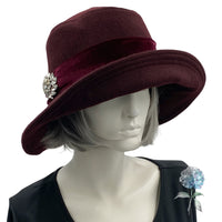 Wide Brim Hat for Women in Burgundy Wool with Rhinestone Embellishment –  Boston Millinery